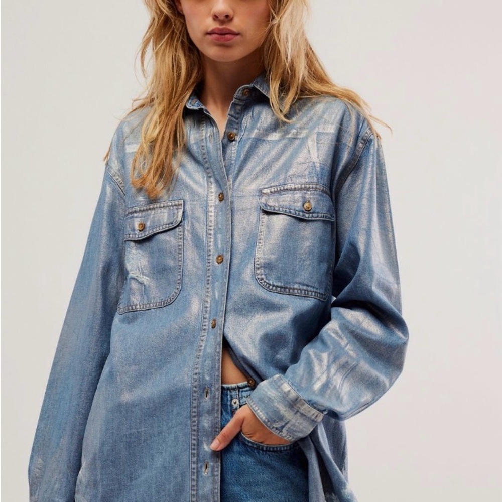 Free People - One Teaspoon Distressed Blue Denim Shirt Jacket
